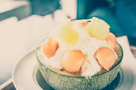 Vintage tone - Ice melon Bingsu, famous korean ice-cream.