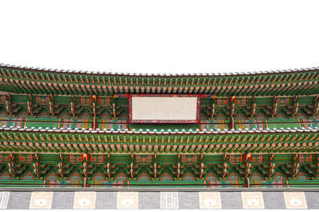 Isolared Gyeongbokgung palace Wall on white with Blank Sign Seoul, South Korea.のeditorial素材