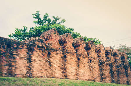 Ancient temple ruined wall. Vintage Tone.の写真素材