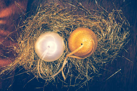 Closeup of Christmas Ornaments in vintage tone. [Blank space]の写真素材