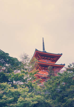 Kiyomizu or Kiyomizu-dera temple in autum season at Kyoto Japan - Vintage tone.のeditorial素材