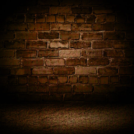 Brown cement brick with border black vignette background Studio backdrop - well use as back drop background, black board, black studio background, black gradient frame.の写真素材