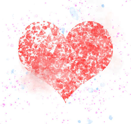 Splash watercolor red heart well use as Valentine background.の写真素材