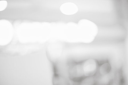 Grey or White blurred of department store background. Defocused blur backgroundの写真素材