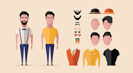 Hipster character design with hipster elements and icons.Vector illustration.