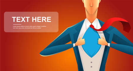 Handsome young man in a business suit wearing a tie with a white shirt. Vector illustration on white background. The concept of a successful businessman. Hero, ripping off his shirt.のイラスト素材