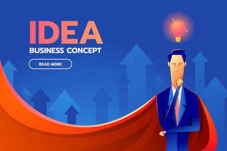 Superhero businessman with success and vision concept icons, trendy flat design.のイラスト素材