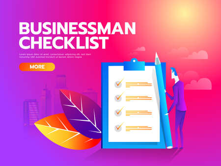 Businessman checklist on the clipboard. Concept business illustration. Vector.のイラスト素材