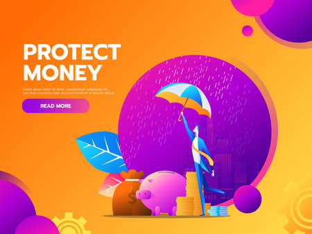 flat vector business financial and money protection concept with business man hold umbrella.のイラスト素材