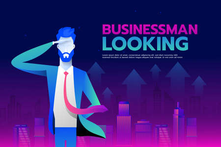 Businessman with looking forward to success wiith City background, Business concept, vector 10.のイラスト素材