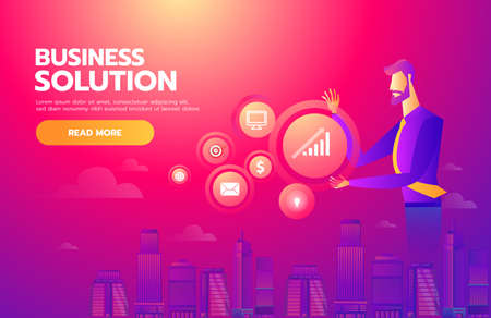Searching for Opportunity. Illustration of a businessman looking and searching by technology to finding business solution. Business concept illustration.のイラスト素材