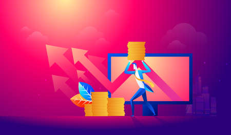 Business man hold money with arrow graph, success investment concept.の写真素材