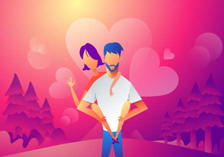 Velentine card template with love couple illustrationの写真素材