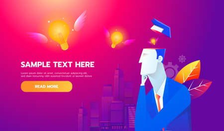 New Idea Concept. Flying bulb from businessman brain, flat design best vector icon.のイラスト素材