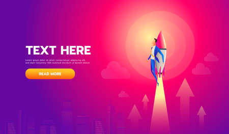 Businessman growth on rocket. Businessman growth. Rocket man. Businessman with launching rocket..のイラスト素材