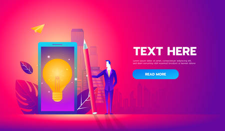 vector illustration, online assistant at work. promotion in the network. manager at remote work, searching for new ideas solutionのイラスト素材