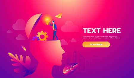 Businessman on head with brain idea. Vector illustration Eps10 file. Text and Texture in separate layers and copy spaceのイラスト素材