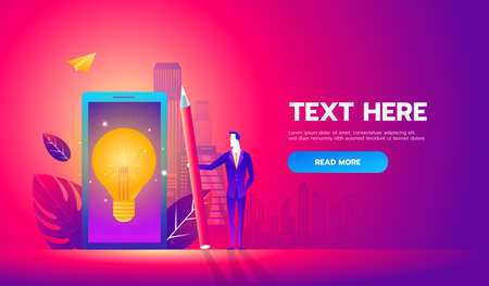 vector illustration, online assistant at work. promotion in the network. manager at remote work, searching for new ideas solutionのイラスト素材