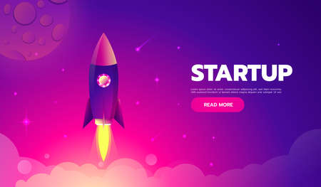 Startup Concept. Rocket launch icon - can be used to illustrate cosmic topics or a business startup, launching of a new company.のイラスト素材