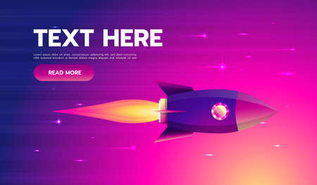 Space rocket flying in sky, flat design colored vector illustrationのイラスト素材