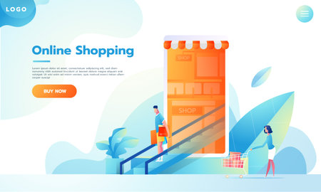 Modern Flat design people and Business concept for M-Commerce, easy to use and highly customizable. Modern vector illustration conceptのイラスト素材