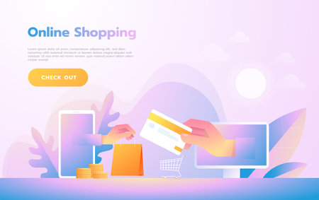 Modern Flat design people and Business concept for M-Commerce, easy to use and highly customizable. Modern vector illustration conceptのイラスト素材