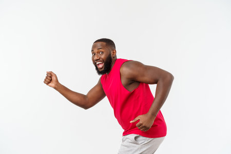 Young African American Runner Indoor Isolated on White Background.