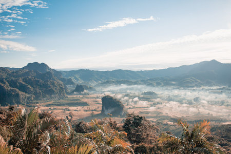 Landscape. Beautiful sunrise at Phu Lang Ka, Phayao in Thailand.