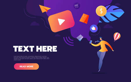 people streaming online video with their laptop, smartphone vector illustration concept, online tutorial video streaming can use for, landing pageのイラスト素材