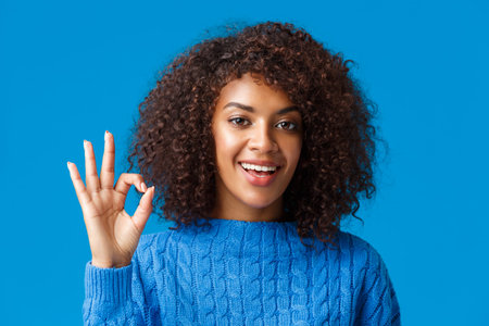 Alright, all great. Satisfied good-looking african-american female customer, rate good service, give...