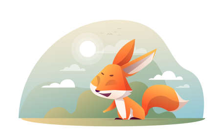 Cute fox in the garden sweet cartoon doodle style,illustration vector.のイラスト素材
