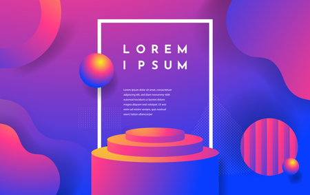 Vector 3d realistic abstract scene with podium , pink and violet color with geometric shapes and...