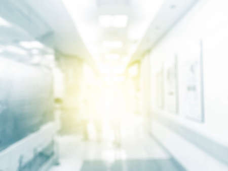 Long hospital hallway, background unfocused. luxury modern hospital plain background.の写真素材