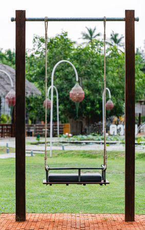 Swing in the garden and green grass