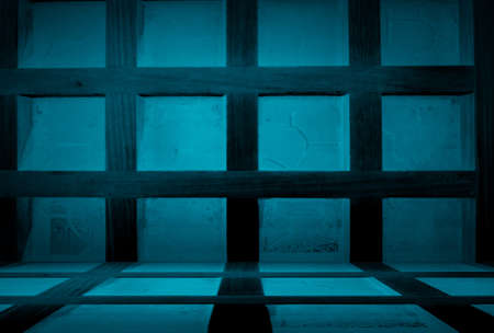 Vintage grunge blue concrete texture studio wall background with vignette.の写真素材