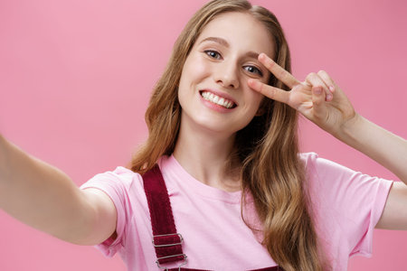 Body positive, scars and skinpositivity concept. Portrait of charming carefree young girl with wound...