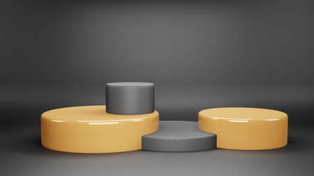 Minimal scene with podium and abstract background. yellow and black colors scene. 3d rendering geometric shape.の写真素材