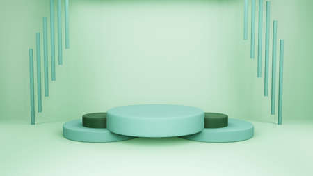 podium 3d background minimal yellow green scene with geometric platform. background 3d rendering with podium. podium to show cosmetic products. Stage showcase on pedestal modern 3d studio green pastelの写真素材
