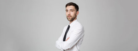 Business Concept - Handsome Business man crossed arms with confident face. White Background.
