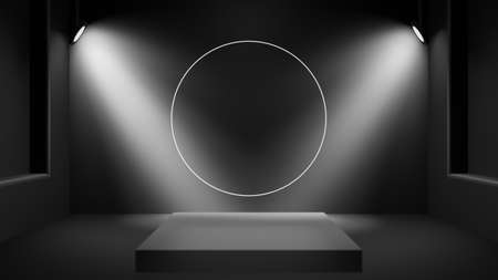 3d stage performance presentation exhibition with blank LED backdrop screen and space for your image. 3d illustration render.の写真素材