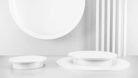 Geometric shape background in the white and grey studio room, minimalist mockup for podium display or showcase, 3d rendering.の写真素材