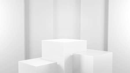 Geometric shape background in the white and grey studio room, minimalist mockup for podium display or showcase, 3d rendering.の写真素材