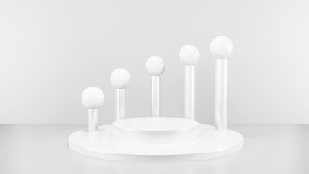 Geometric shape background in the white and grey studio room, minimalist mockup for podium display or showcase, 3d rendering.の写真素材