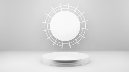 Geometric shape background in the white and grey studio room, minimalist mockup for podium display or showcase, 3d rendering.の写真素材