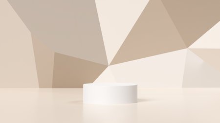 Circle pedestal on cream beige pastel background. Mockup for cosmetic, packaging presentation, food or drink. Natural beauty podium in hard sunlight. 3D Illustration prodium.の写真素材