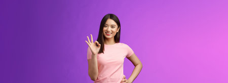 Okay good choice. Tender attractive friendly asian girl shopping together girlfriend, give positive...