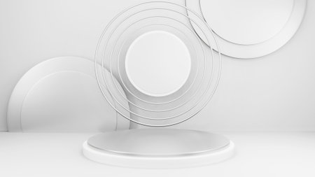 Podium in abstract white composition for product presentation, 3d render, 3d illustrationの写真素材
