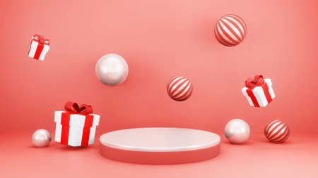 Product Placement Presentation Podium Christmas Presents Gifts Stand Abstract 3D renderingの写真素材