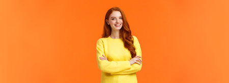 Business, e-commerce and people concept. Modern student, redhead girl learn IT, digital design in...