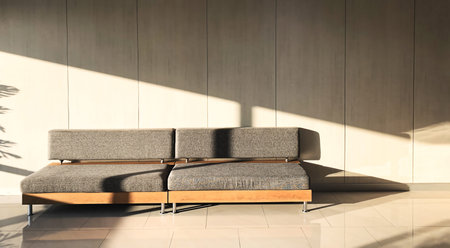 Modern interior design of the living room with a soft sofa and the background of a wooden wall....